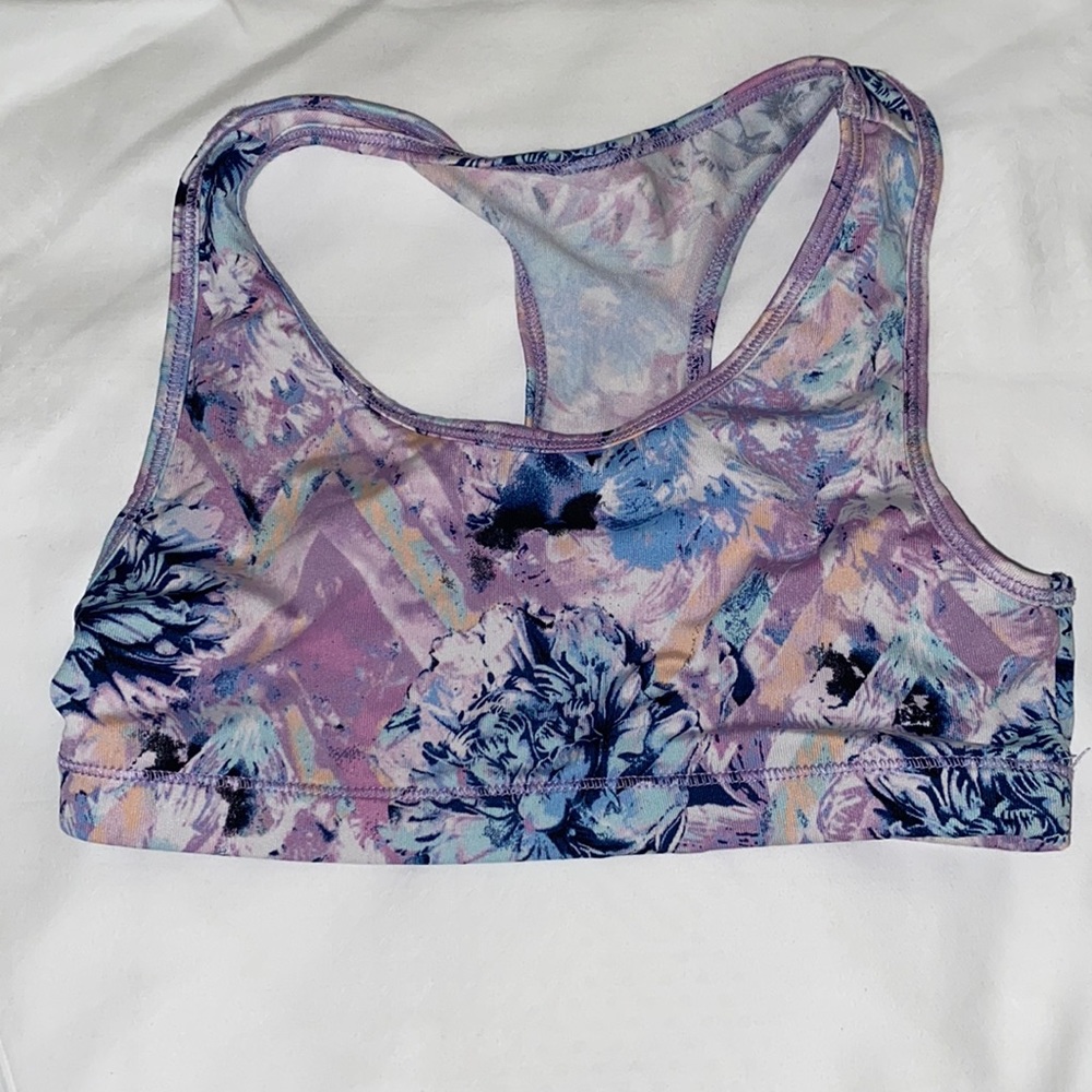 Ideology Sports Bra Racer Back Navy Purple Blue Floral Print X Small